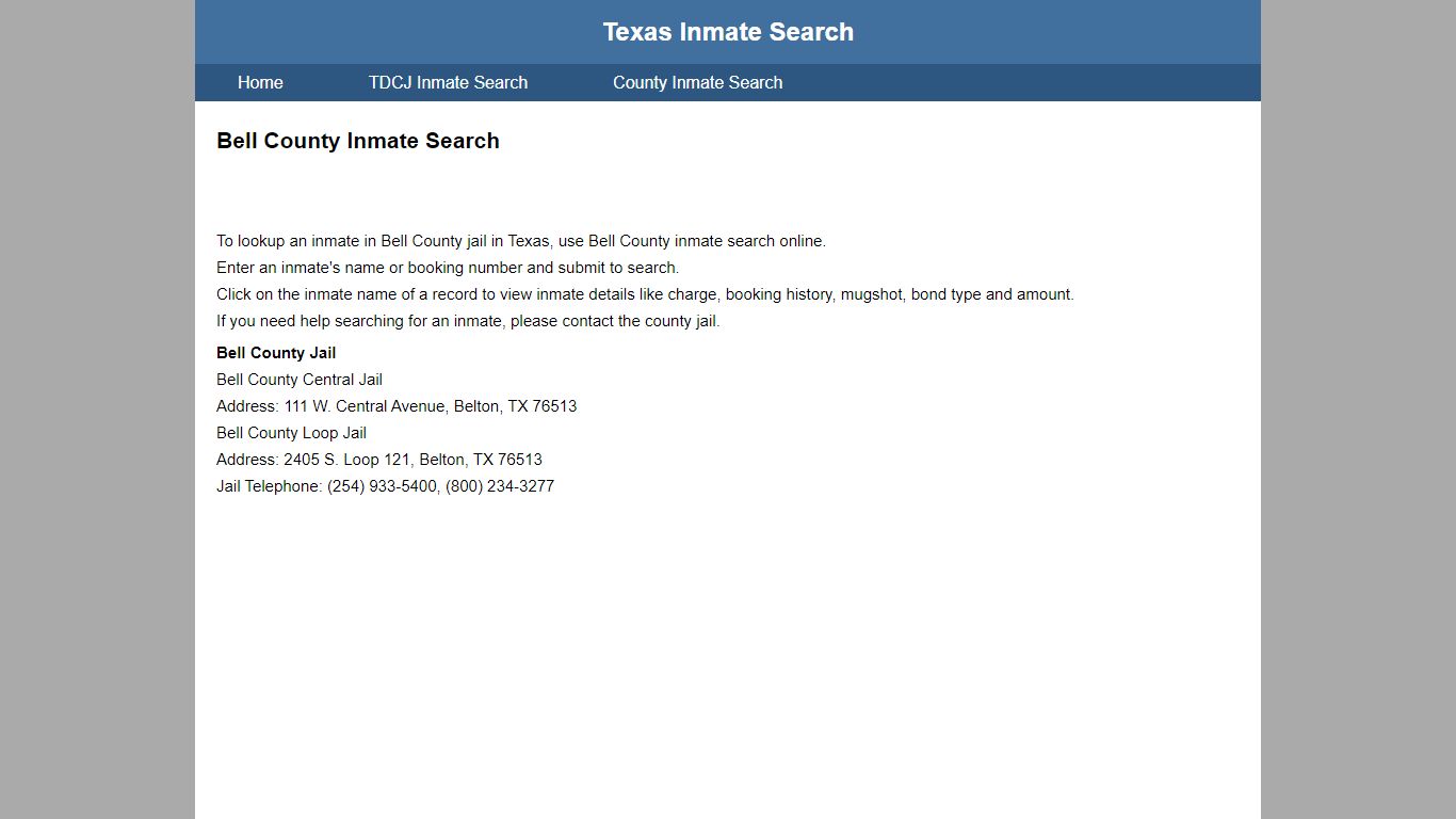 Bell County Inmate Search